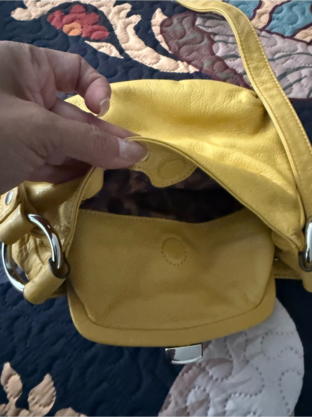 b. makowsky Yellow Leather Drawstring Shoulder Bag - Picture 5 of 9